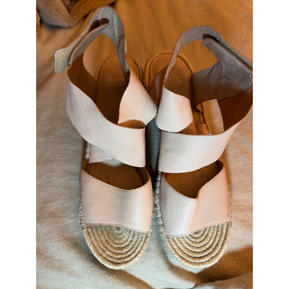 Eileen Fisher Blush Leather Espadrille Wedge Sandals Nude Pink Size 9.5